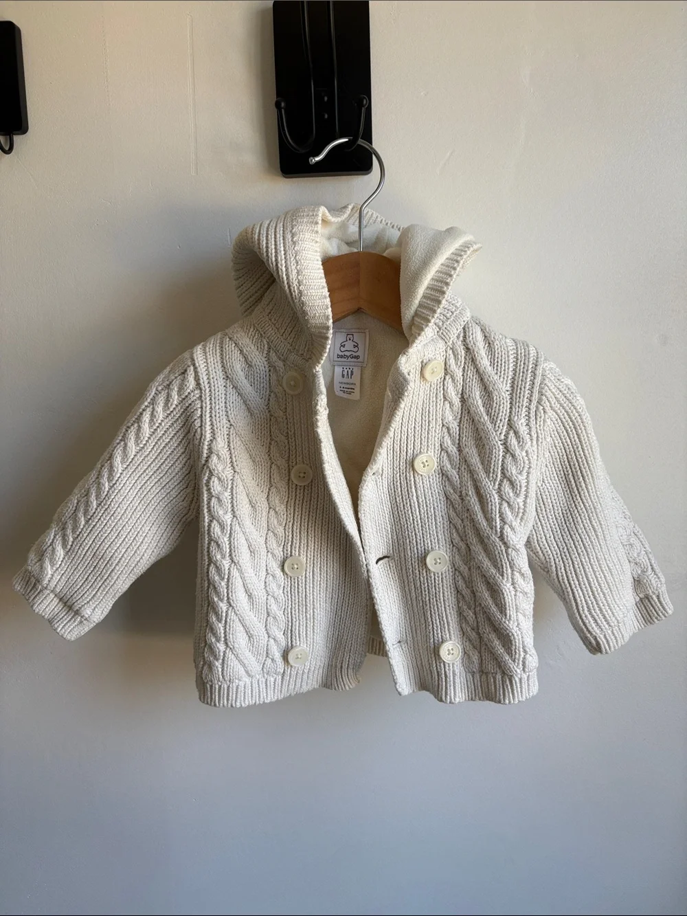 GAP Cream Cable Knit Hooded Baby Jacket